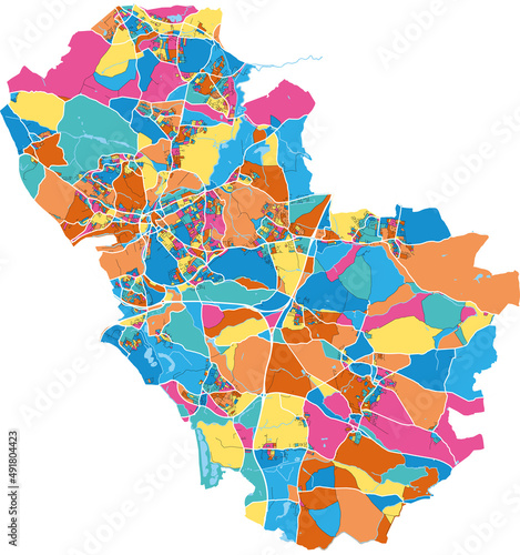 Rotherham, England colorful high resolution art map photo