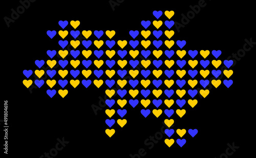 Map of Ukraine heart.  Peace to Ukraine. Support Ukraine sign. War in Ukraine concept.  I stand with Ukraine. Supporting Hand. Peace to Ukraine. Support Ukraine sign. War in Ukraine concept.
