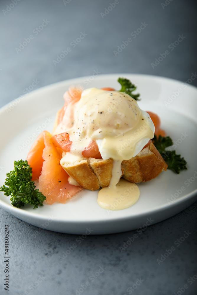 Homemade Benedict eggs with smoked salmon Homemade Benedict eggs with smoked salmon