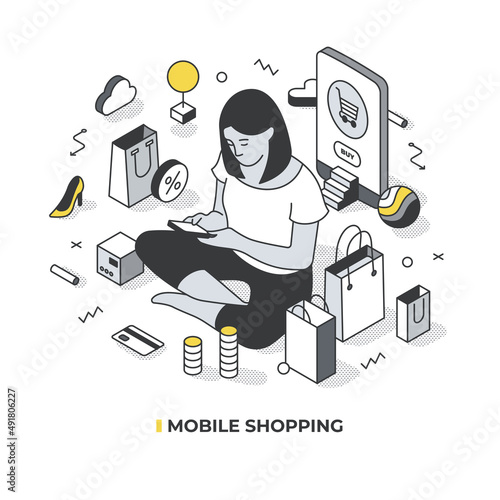 Mobile Shopping Isometric Scene