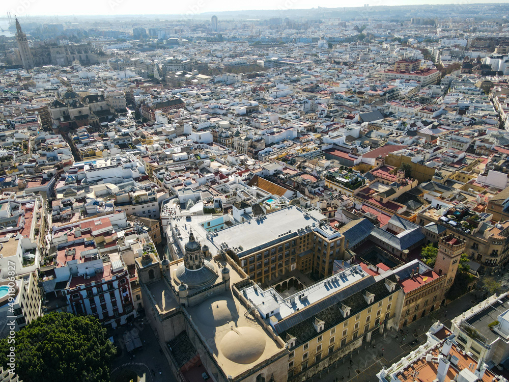 Drone view at Seville on Andalusia, Spain