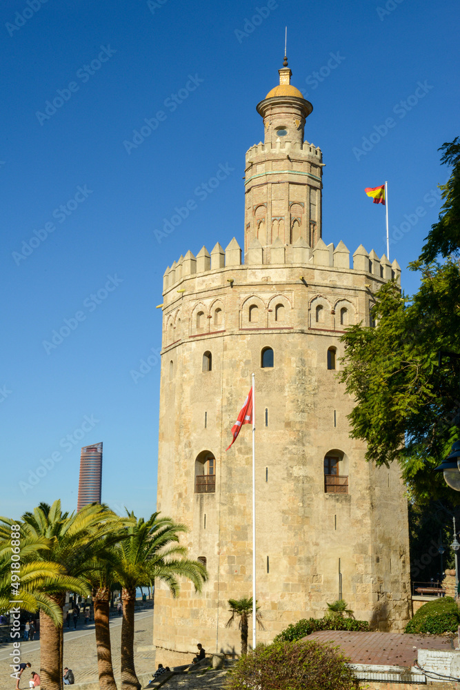 Oro tower at Seville on Andalusia in Spain