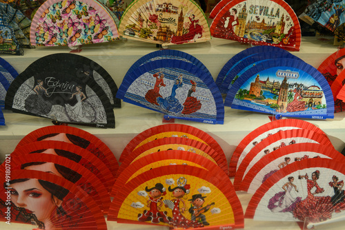 Souvenir shop with folding fan at Seville on Andalusia in Spain