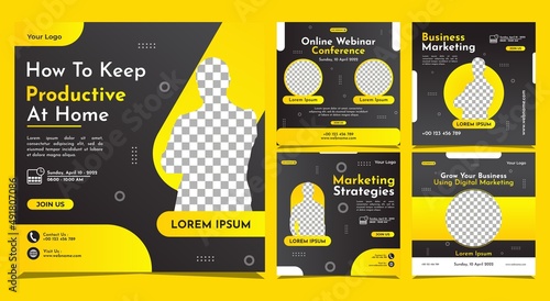Collection of social media post banner templates. Perfect for business webinars, marketing webinars, online class programs, etc.