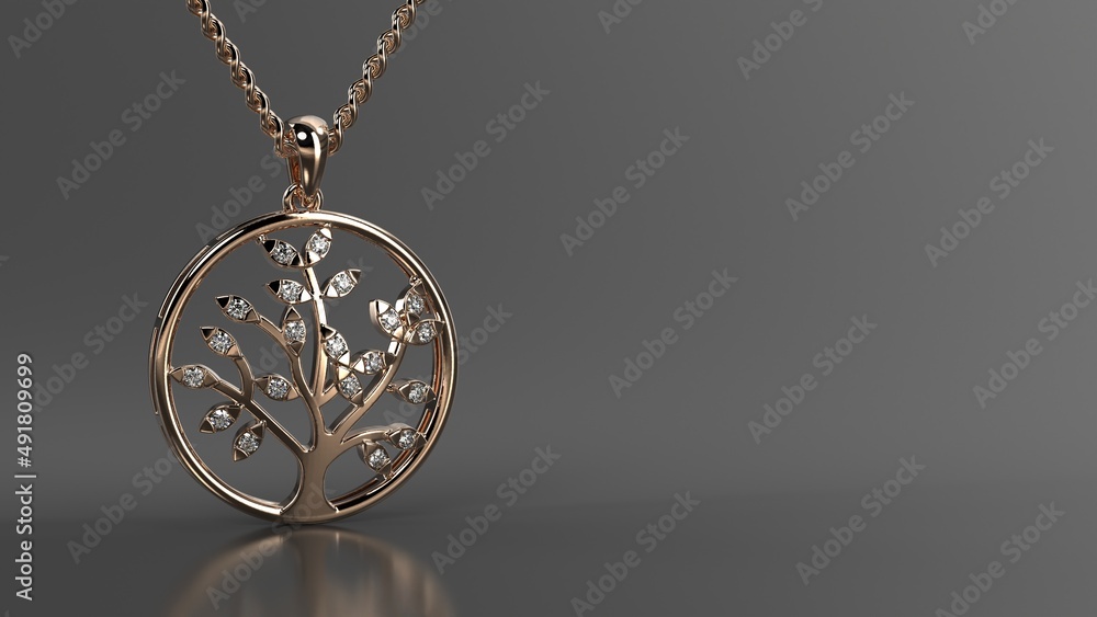 Fototapeta premium tree and petal pendant in rose gold and diamond 3d render