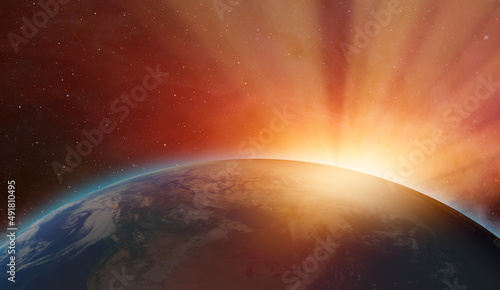 Fototapeta Naklejka Na Ścianę i Meble -  Planet Earth with a spectacular sunset 