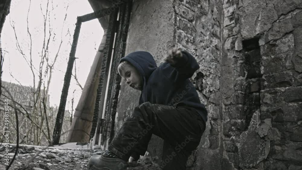 A child is crying in the ruins A child is crying in the ruins