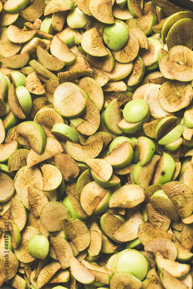 Fototapeta premium The process of home cooking dried fruits in an electric dryer.