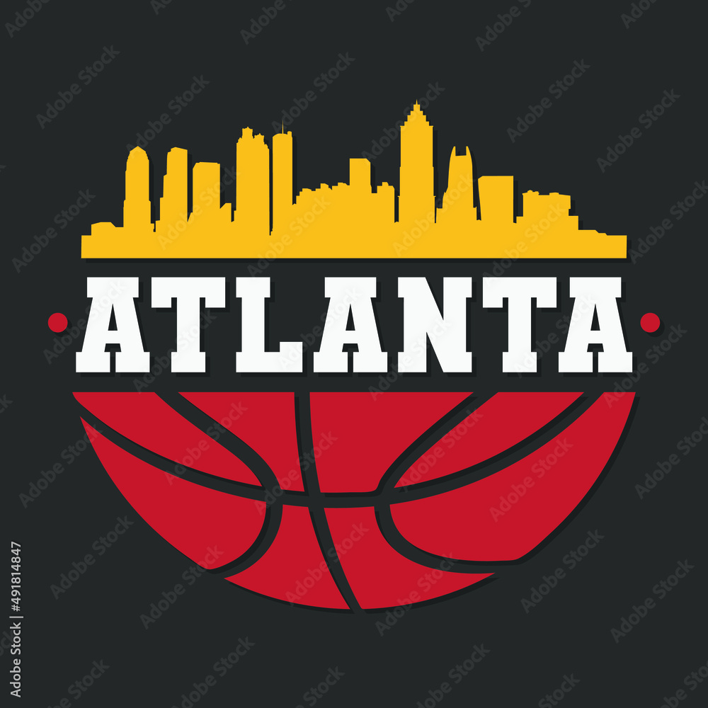 Atlanta Basketball Skyline City Silhouette Vector. Basket Design Style
