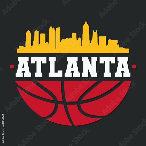 Atlanta Basketball Skyline City Silhouette Vector. Basket Design Style Icon Symbols. Sport America Ball.