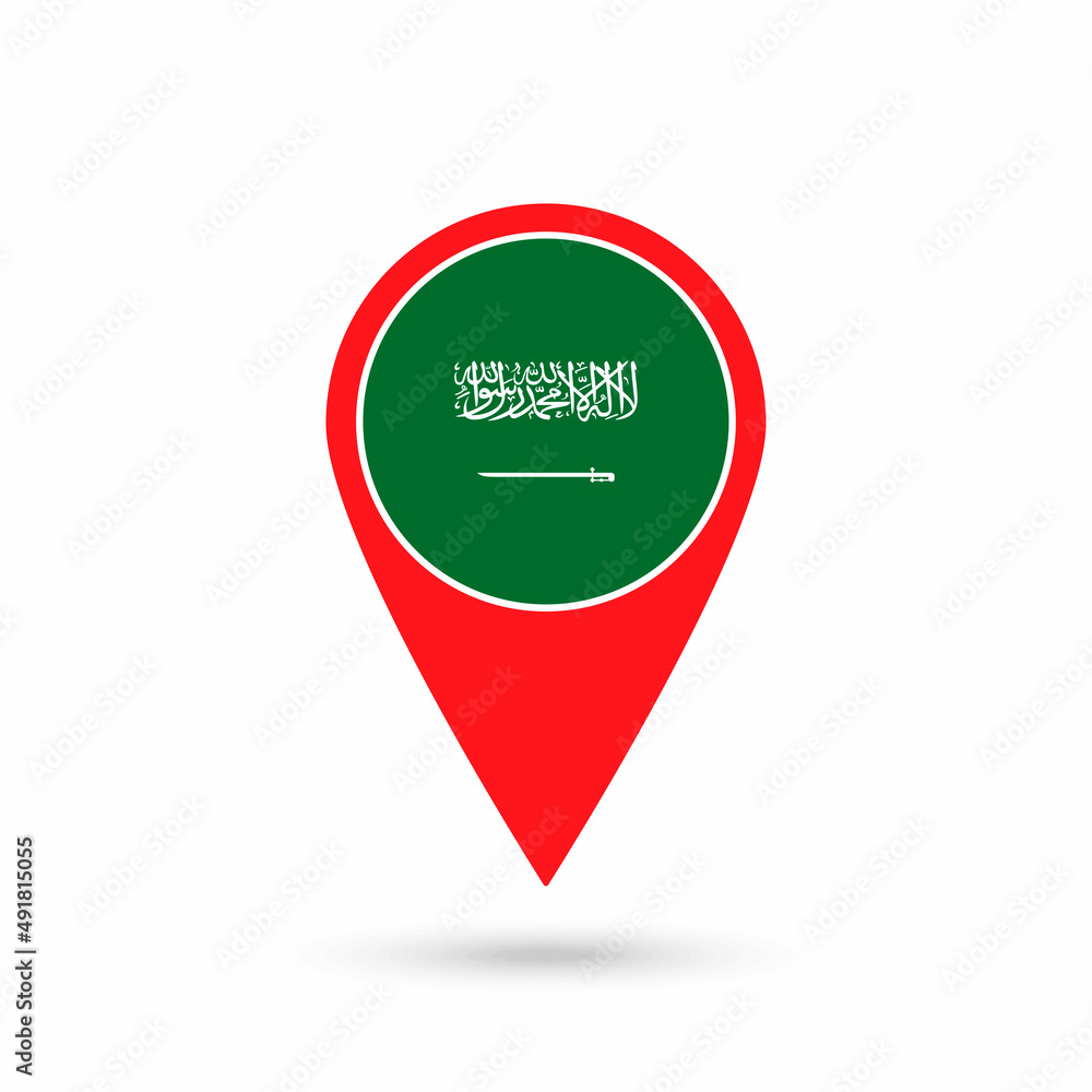 Map pointer with contry Saudi Arabia. Saudi Arabia flag. Vector illustration. Map pointer with contry Saudi Arabia. Saudi Arabia flag. Vector illustration.