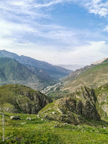 A mountain valley in the gorge of the Cherek-Balkar River in the vicinity of the Gymyhli tract. Caucasus 2021
