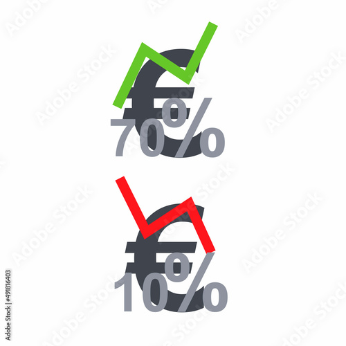 Cost of euros. Arrow of growth and losses in the economic crisis, vector illustration