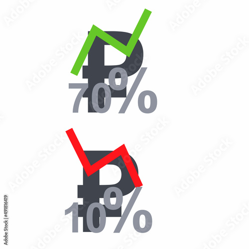 Cost of the ruble. Arrow of growth and losses in the economic crisis, vector illustration