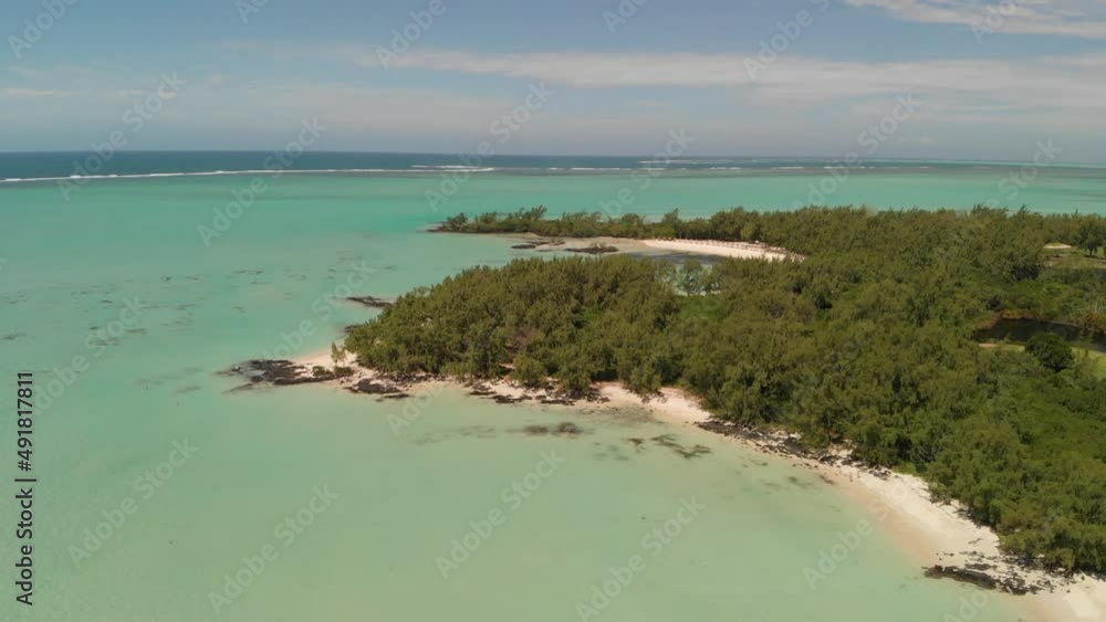 Ile Aux Cerfs in Mauritius. Aerial view of beautiful coastline from a drone Ile Aux Cerfs in Mauritius. Aerial view of beautiful coastline from a drone