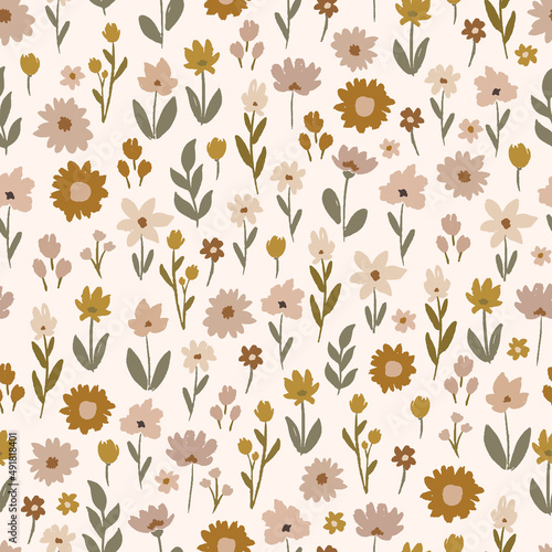 Wildflower meadow seamless pattern design for textile, fabric, wallpaper, stationery surface design. Floral digital repeating background