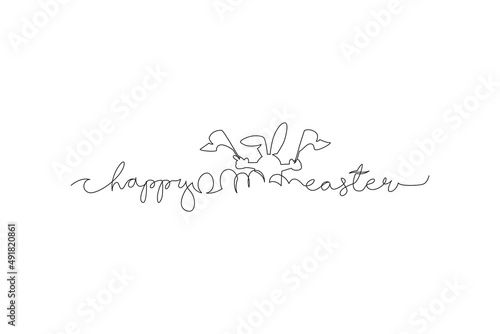 Have Yourself a Very Happy Easter. Easter Bunny illustration continuous line drawing. Vector illustration.