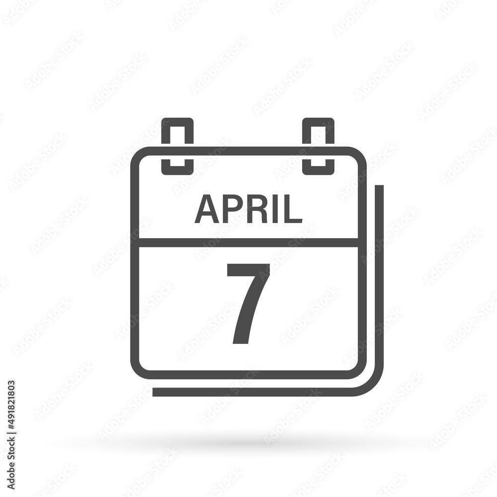 Calendar icon with shadow. April 7, Day, month. Flat vector illustration. Calendar icon with shadow. April 7, Day, month. Flat vector illustration.