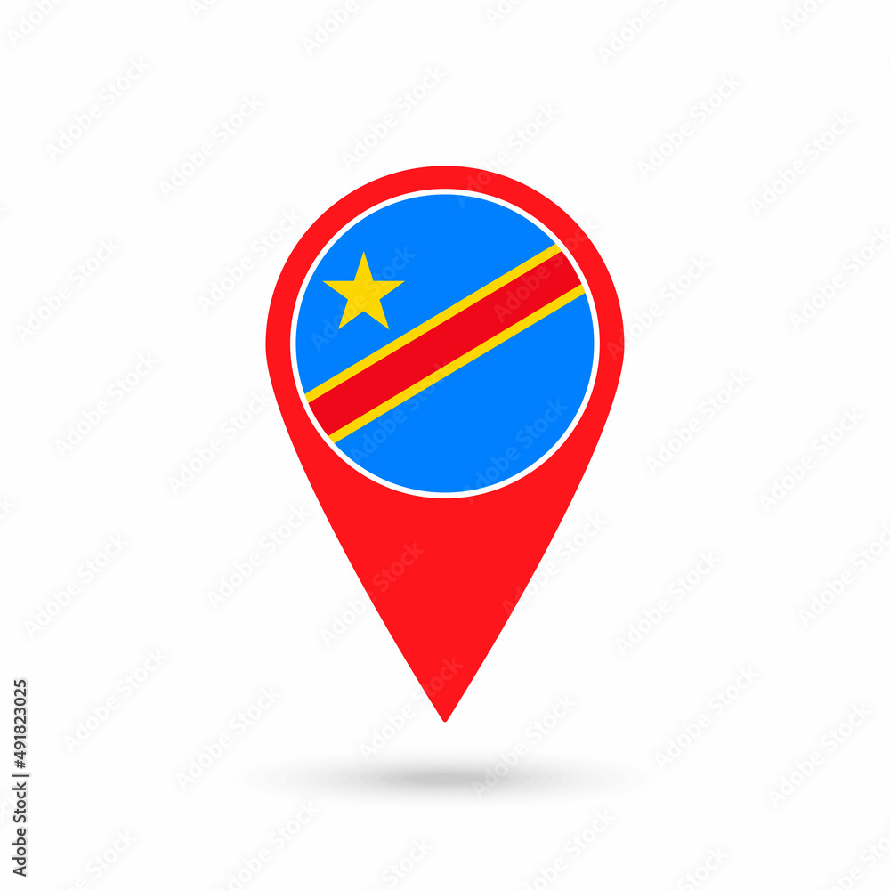 Map pointer with contry Democratic Republic of the Congo. Democratic Republic of the Congo flag. Vector illustration. Map pointer with contry Democratic Republic of the Congo. Democratic Republic of the Congo flag. Vector illustration.