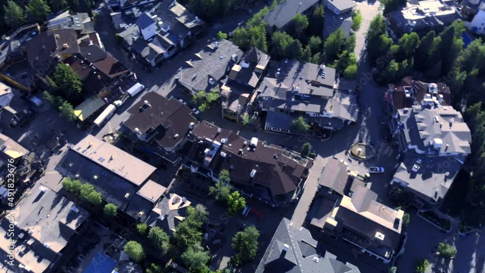 Buildings in Vail, Colorado. Overhead aerial view on a beautiful summer morning Buildings in Vail, Colorado. Overhead aerial view on a beautiful summer morning