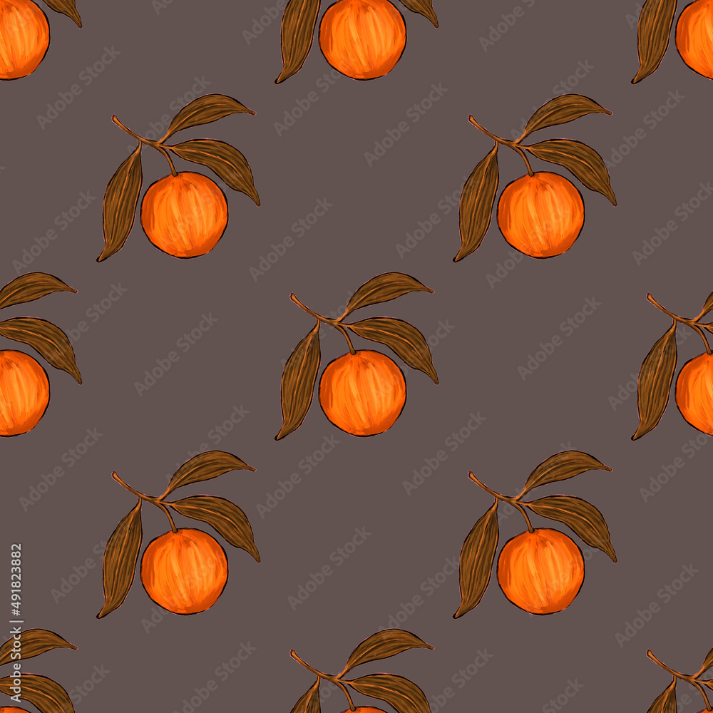 Creative seamless pattern with oranges. Oil paint effect. Bright summer print. Great design for any purposes	
