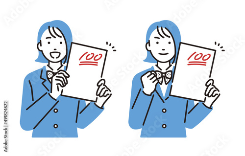 テストで100点をとる高校生の女の子