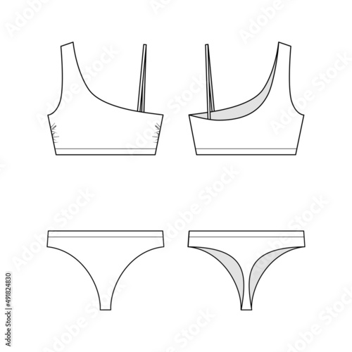 Fashion technical drawing of two piece swimsuit