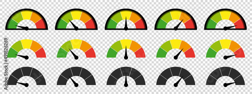 Customer Satisfaction Meter, Product Rating Concept - Vector Illustrations Set - Isolated On Transparent Background