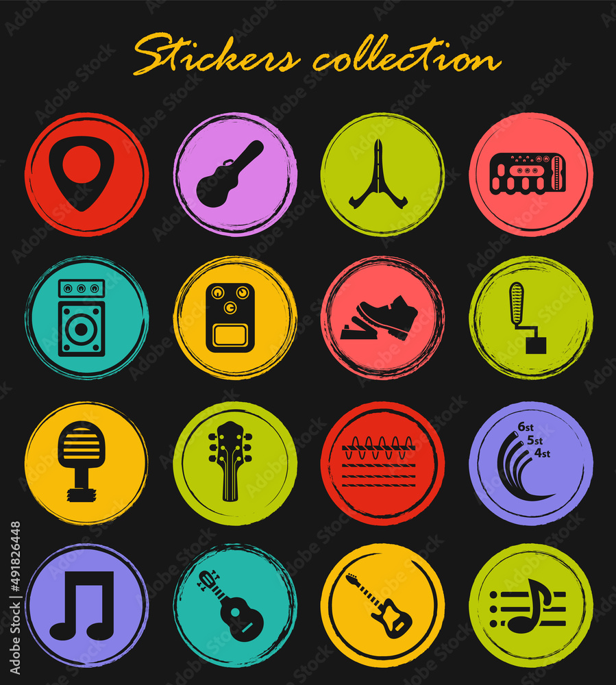 Guitar and accessories icons set Guitar and accessories icons set