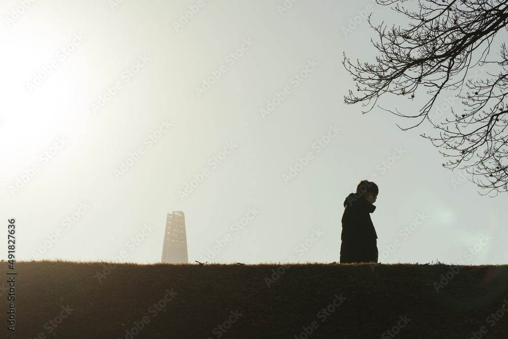 Fototapeta premium silhouette of a person in a park