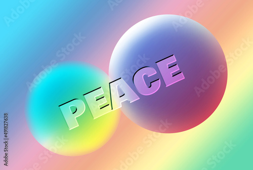 Illustration of Gradient Multi-color 3D Various Size Spheres with the Word of PEACE