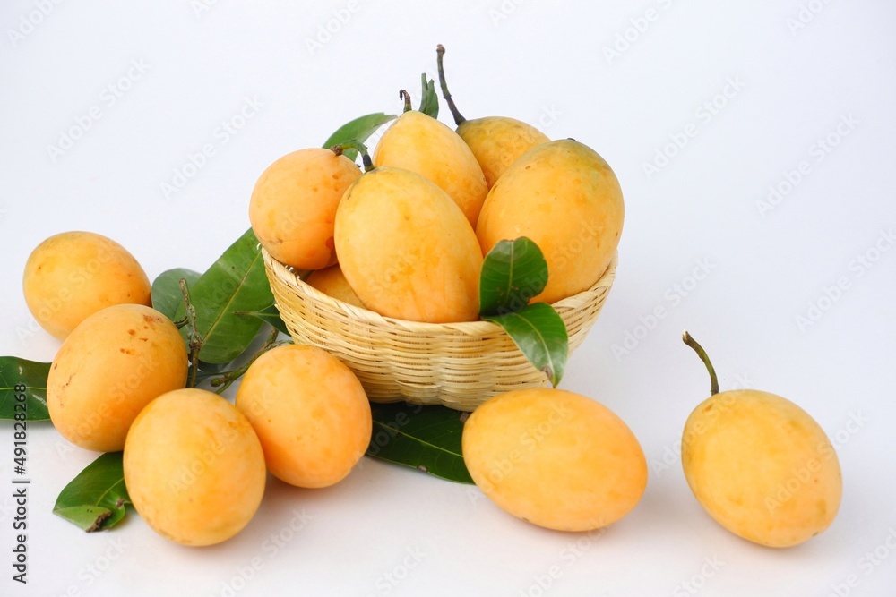 Marian plum,Marian mango or plango ,sweet and sour mayongchit isolated on white background.