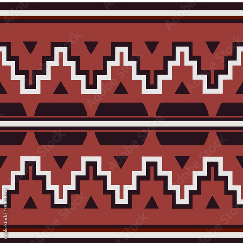 Navajo style seamless pattern, made in vector. Red orange, brown, white- original colors of navajo textile.