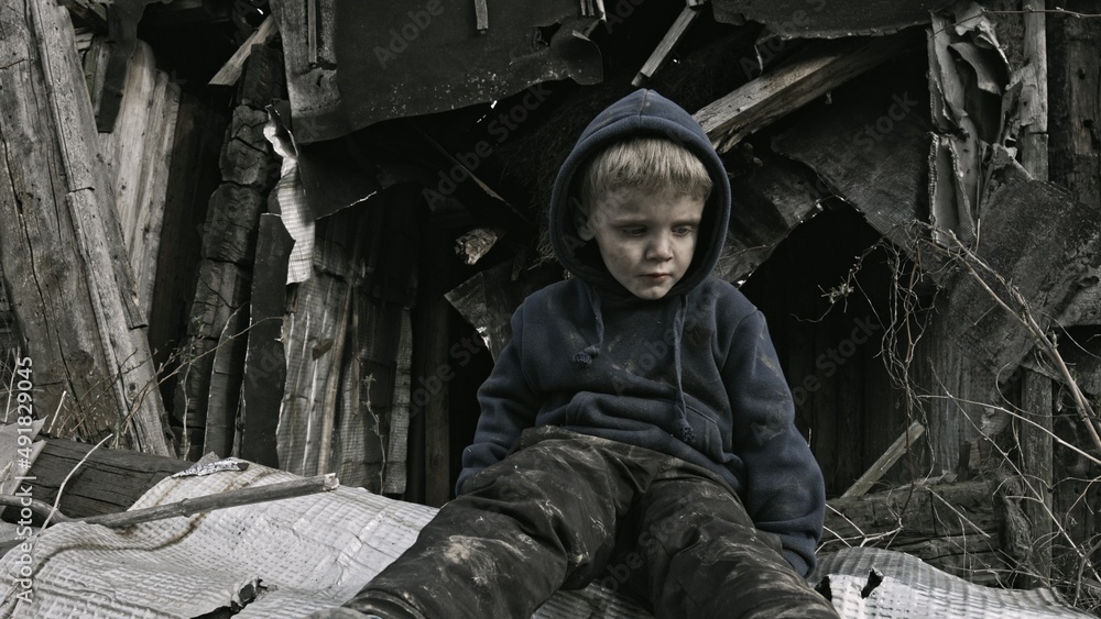 A child is crying in the ruins A child is crying in the ruins