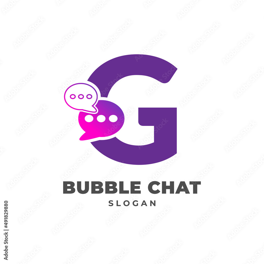 letter G with bubble chat decoration vector logo design