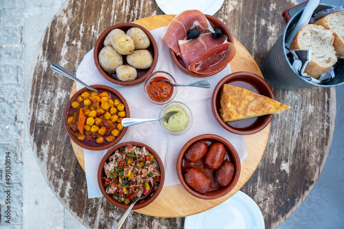 Meal of six tapas, on an outdoor terrace photo