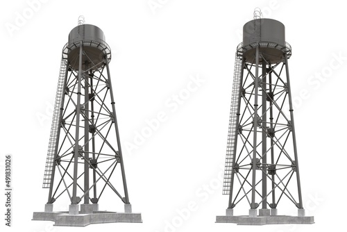 Water Tower. 3D illustration. watery resource reservoir and industrial high metal structure