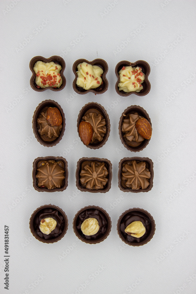 Few chocolates candy with filling Few chocolates candy with filling