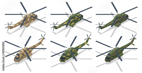 Isometric Military helicopter vector. Transport helicopter. Military Aviation Air Force