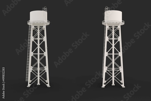 Water Tower. 3D illustration. watery resource reservoir and industrial high metal structure photo