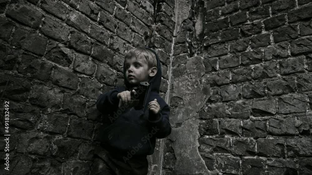 A child is crying in the ruins A child is crying in the ruins