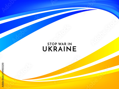 Stop war in Ukraine text wave style country flag design