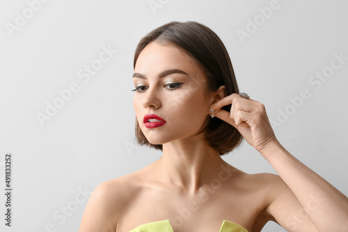 Beautiful woman with red li...