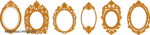 Set of golden oval vintage frames, design elements. Vector.