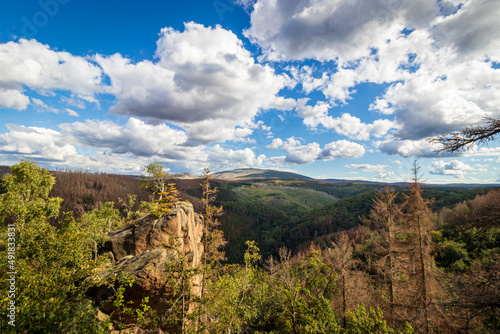 Wandern im Nationalpark Harz - Ausblick von der Rabenklippe in Richtung Brocken