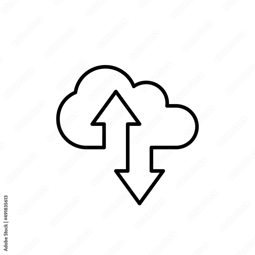 Cloud storage with arrows line icon. Flat isolated illustration on white background. Cloud download symbol design, logo, app. Upload data applications. For web, banner, ui, ux, dev. Vector EPS 10 Cloud storage with arrows line icon. Flat isolated illustration on white background. Cloud download symbol design, logo, app. Upload data applications. For web, banner, ui, ux, dev. Vector EPS 10