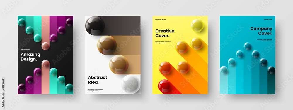 Original placard design vector concept set. Creative 3D balls brochure illustration collection.