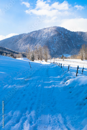 Stunning winter landscape. Fantastic winter landscape.. Ski resort of Bad Aussee, dominated by Mount Loser in Austria.