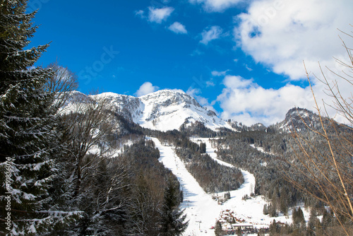 Spectacular views of the Dead Mountain between clouds above the Grundlsee. Popular tourist attraction. place place. loser mountain. District of Liezen, Styria, Austria