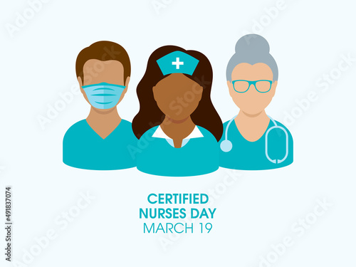 Certified Nurses Day vector. Male and female nurses in medical uniform vector. Man and woman nurses avatar icon set vector. Certified Nurses Day Poster, March 19. Important day